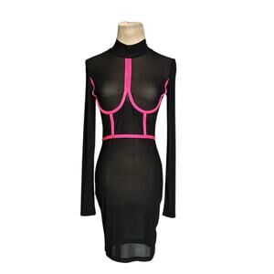 Celebrity Fashion by Hera Collection black mesh pink trim dress size Small